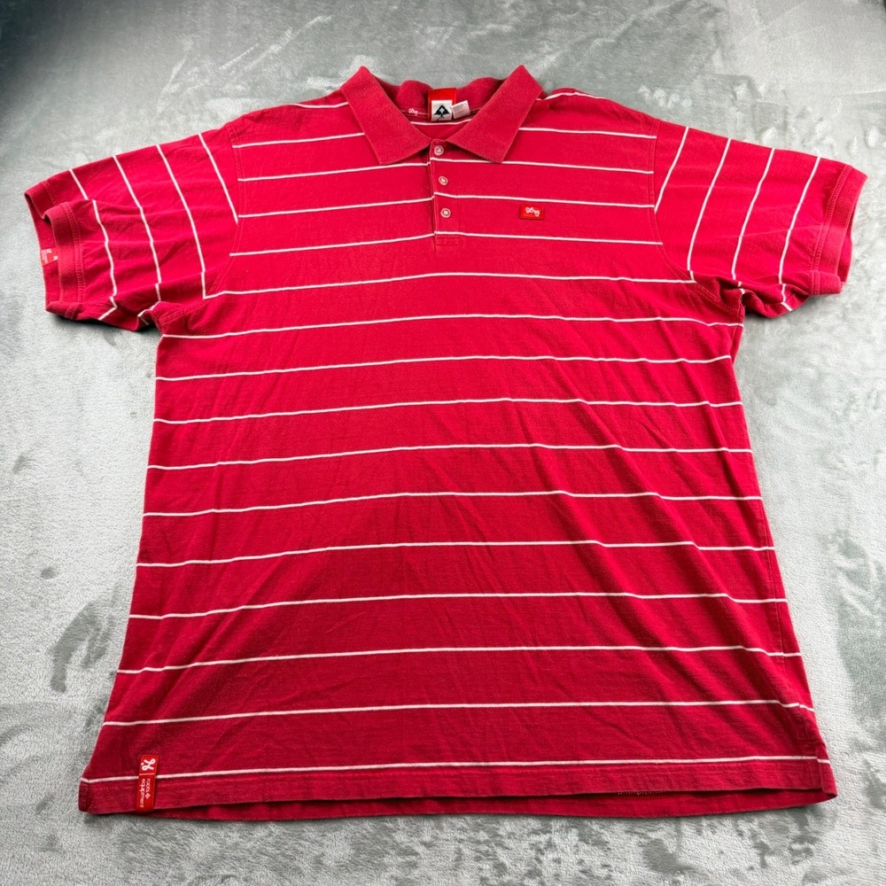LRG‎ Lifted Research Group Men's 3XL Red White Striped Short Sleeve Polo Shirt